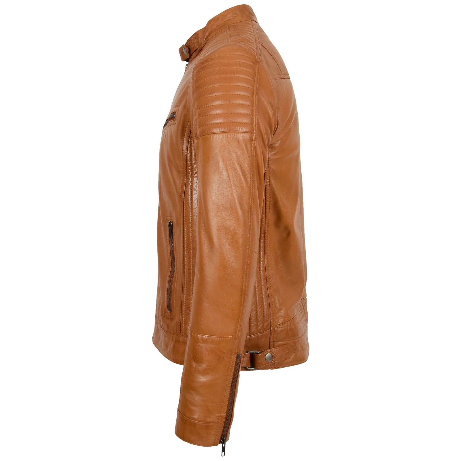 Best Quality Comfortable Men's Leather Cafe Racer Biker Jacket Ron Tan