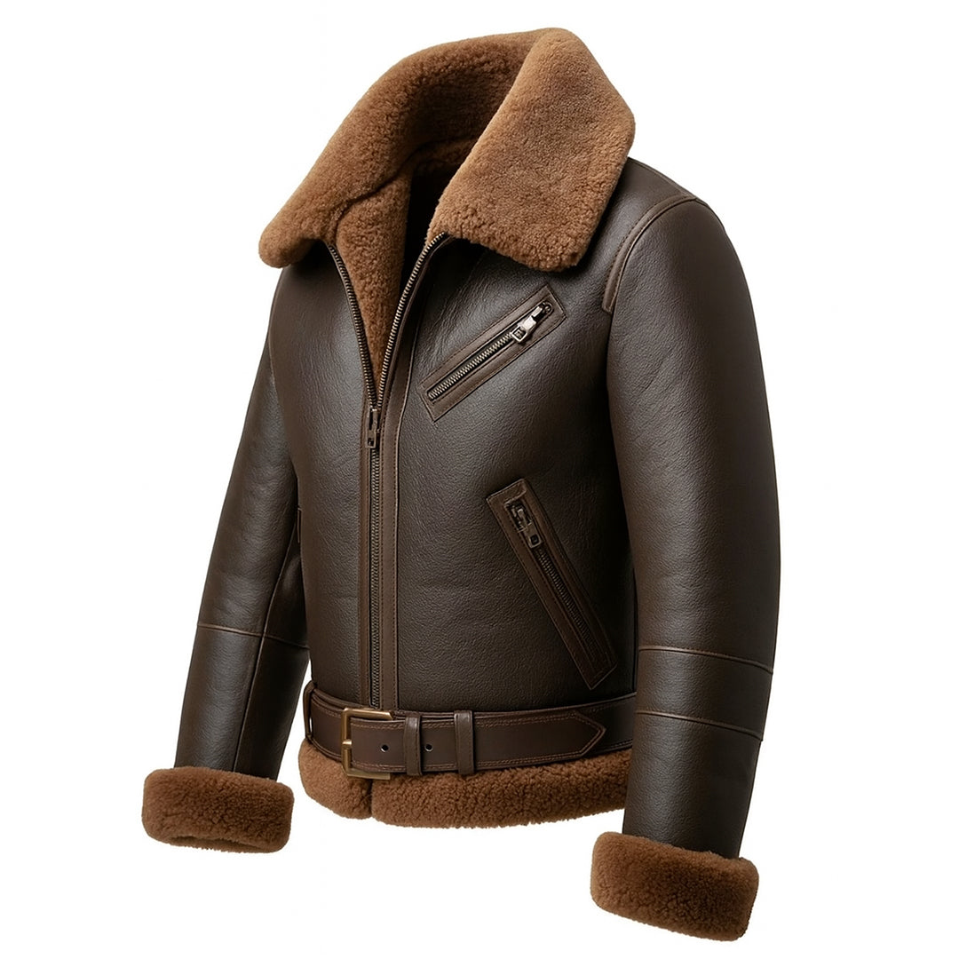 Regals Leather Men’s Sheepskin B3 Aviator Jacket – Genuine Leather Bomber with Shearling Collar