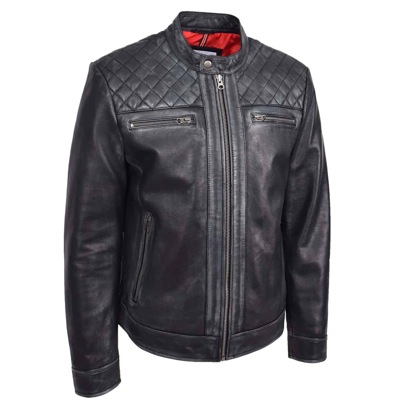Men’s Real Leather Biker Jacket – Black Cafe Racer Style | Regals Leather