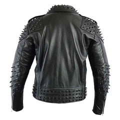 Black Metal Studded Full Sleeve Multipocketed Original Leather Jacket