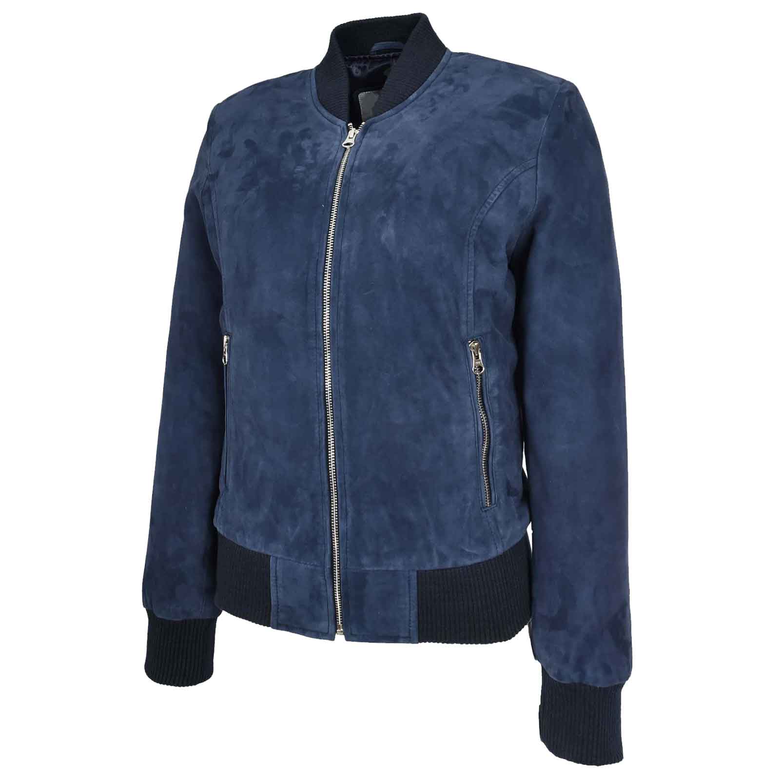 Regals Leather Comfortable Women's Real Goat Suede Bomber MA-1 Jacket Faye Blue