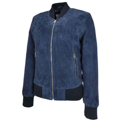 Regals Leather Comfortable Women's Real Goat Suede Bomber MA-1 Jacket Faye Blue