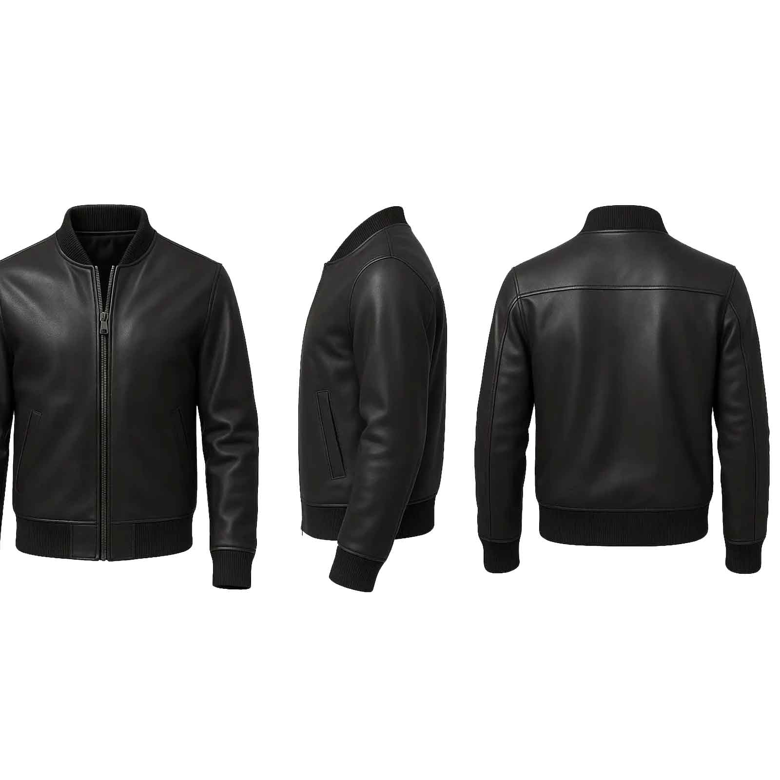 Men’s Slim Fit Black Leather Bomber Jacket – Timeless Handcrafted Fashion