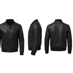Men’s Slim Fit Black Leather Bomber Jacket – Timeless Handcrafted Fashion