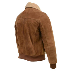 Men’s Suede Leather Vintage Bomber Jacket with Shearling Collar – Classic Aviator Style