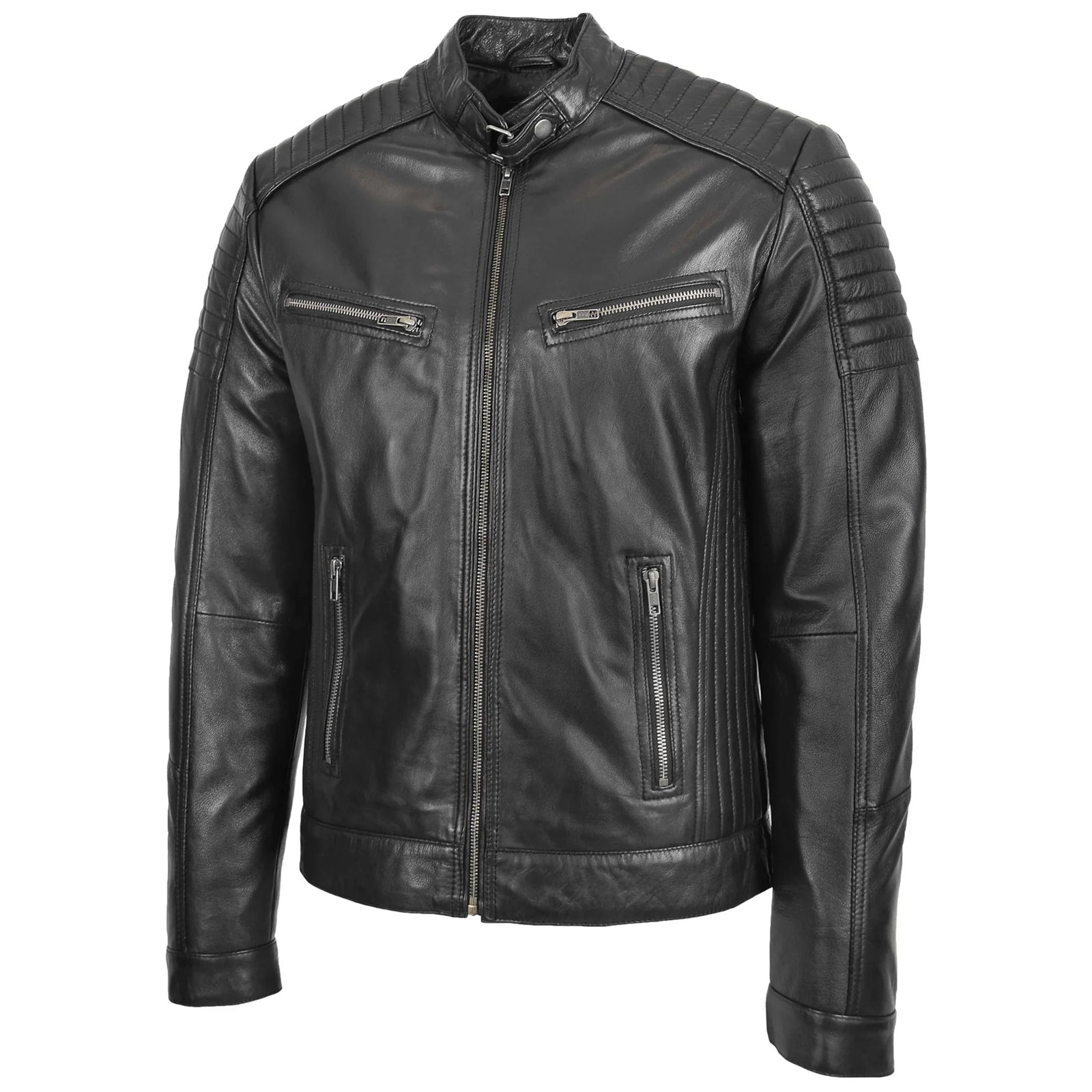 Ron Cafe Racer Comfortable Men's Leather Café Racer Biker Jacket Ron Black – Regals ...