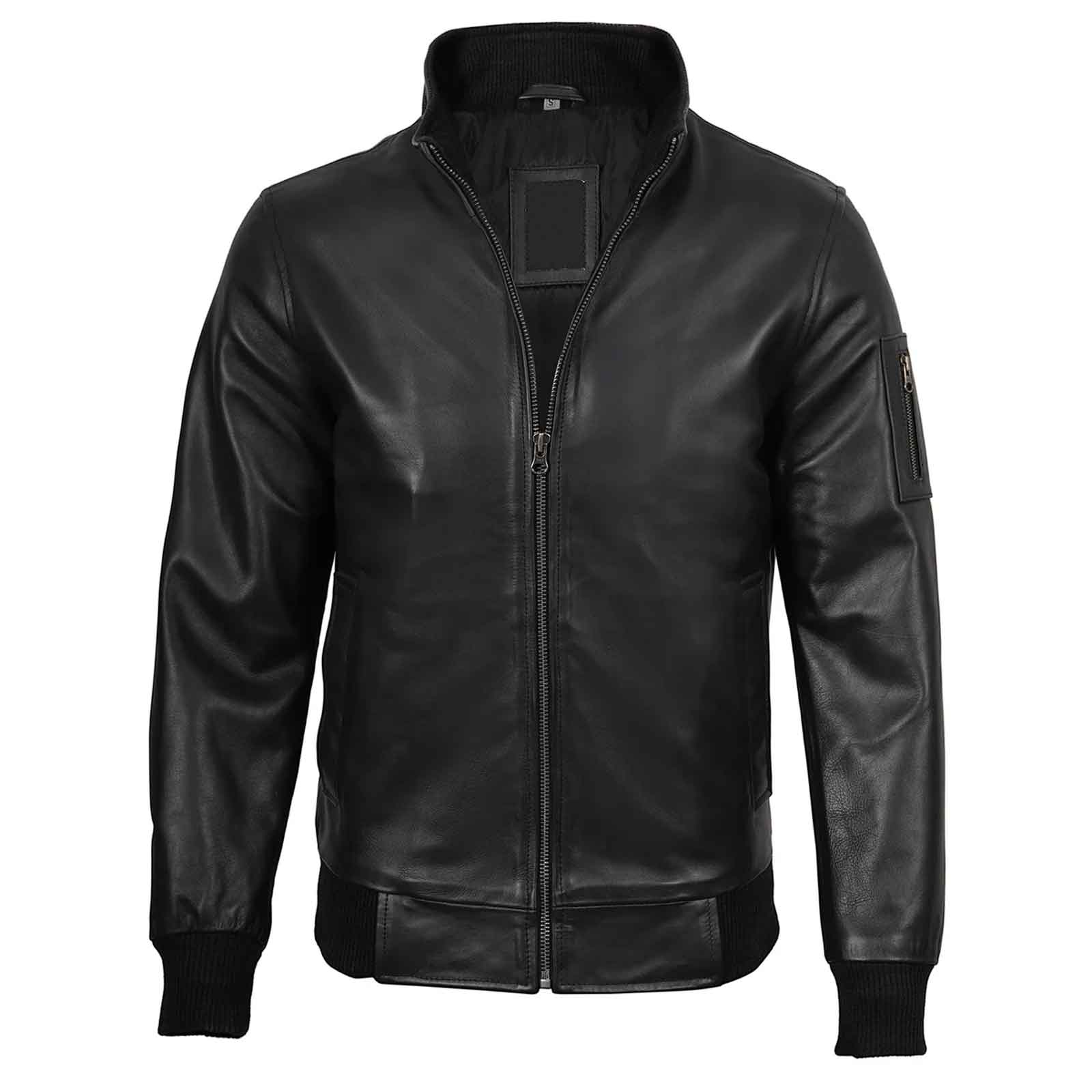 Regals Leather Men's Black Real Cowhide Leather Bomber Jacket
