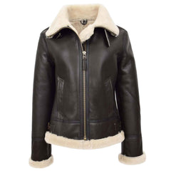 Regals Leather Naomi Women’s Sheepskin B3 Jacket Brown White Removable Hood
