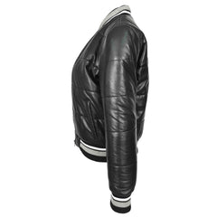 Regals Leather Premium Durability Women's Real Leather Puffer Bomber Jacket Dolly Black