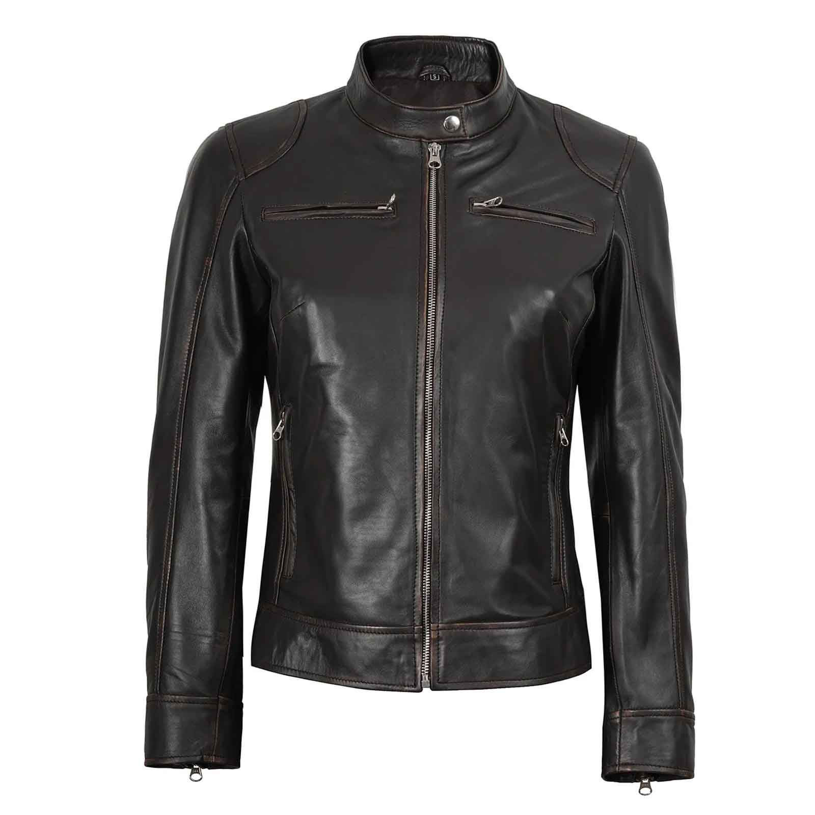 Dodge Women’s Vintage Rub-Off Brown Leather Jacket – Regals Leather