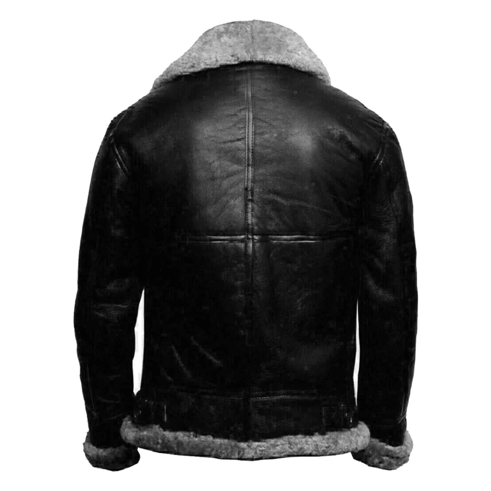 Regals Leather Men’s RAF B3 Black Bomber Jacket – Shearling Aviator Pilot Style