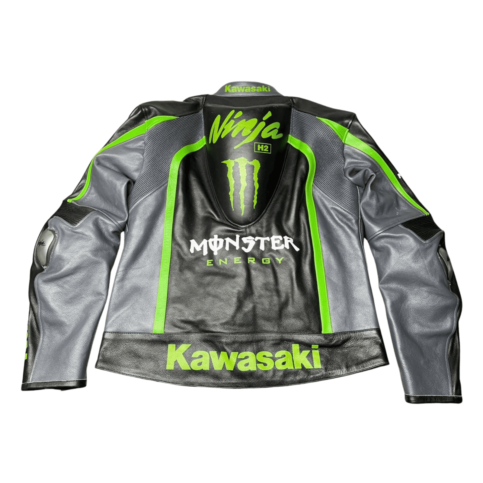 Chaqueta de cuero para hombre de motociclismo, negra, certificada CE, estilo Kawasaki