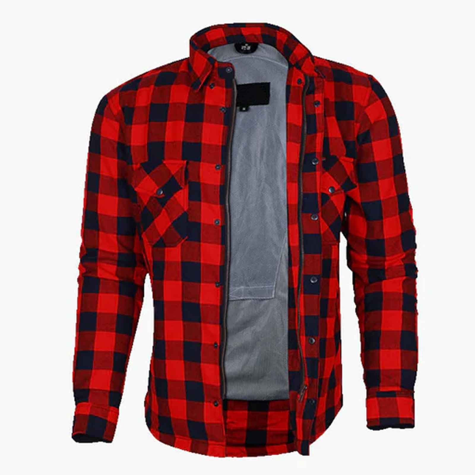 Regals Leather EXO Red/Black Motorcycle Flannel with Kevlar Armor – Protective Riding Shirt for Men