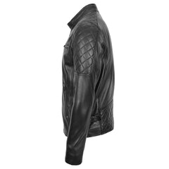 Regals Leather Men’s Quilted Biker Jacket – Jackson Black Genuine Leather
