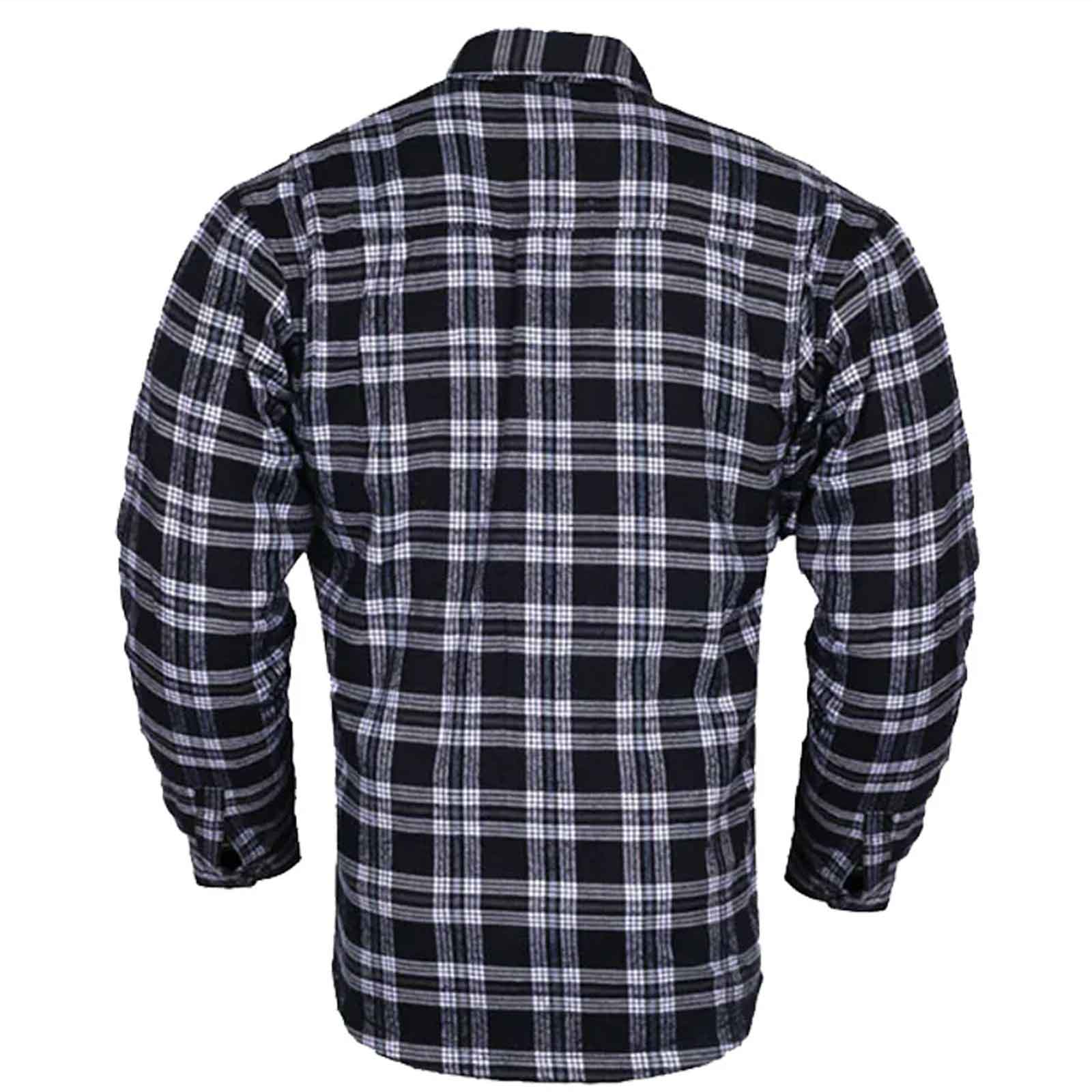 Regals Leather Exo Kevlar-Lined Motorcycle Flannel Shirt Black/White – CE Protective Riding Gear