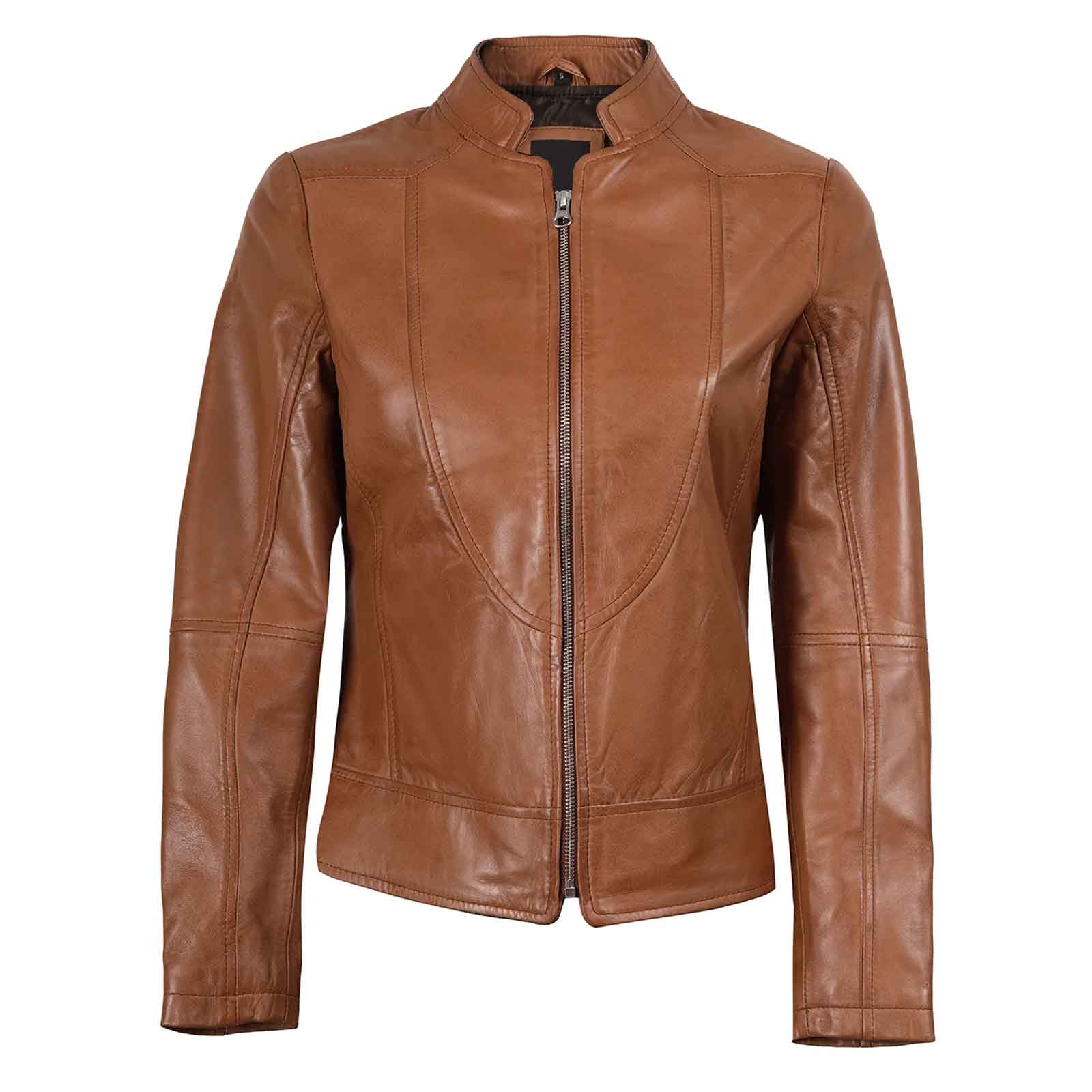 Regals Leather Amy Women's Cafe Racer Tan Brown Real Leather Jacket