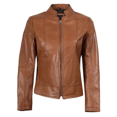 Regals Leather Amy Women's Cafe Racer Tan Brown Real Leather Jacket