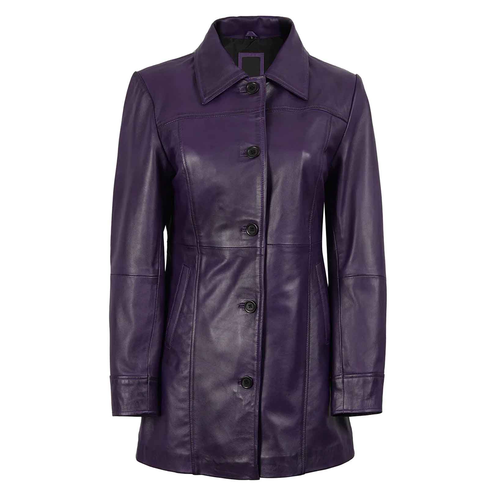 Regals Leather Vintage Kandis Women's Leather Purple 3/4 Length Car Coat