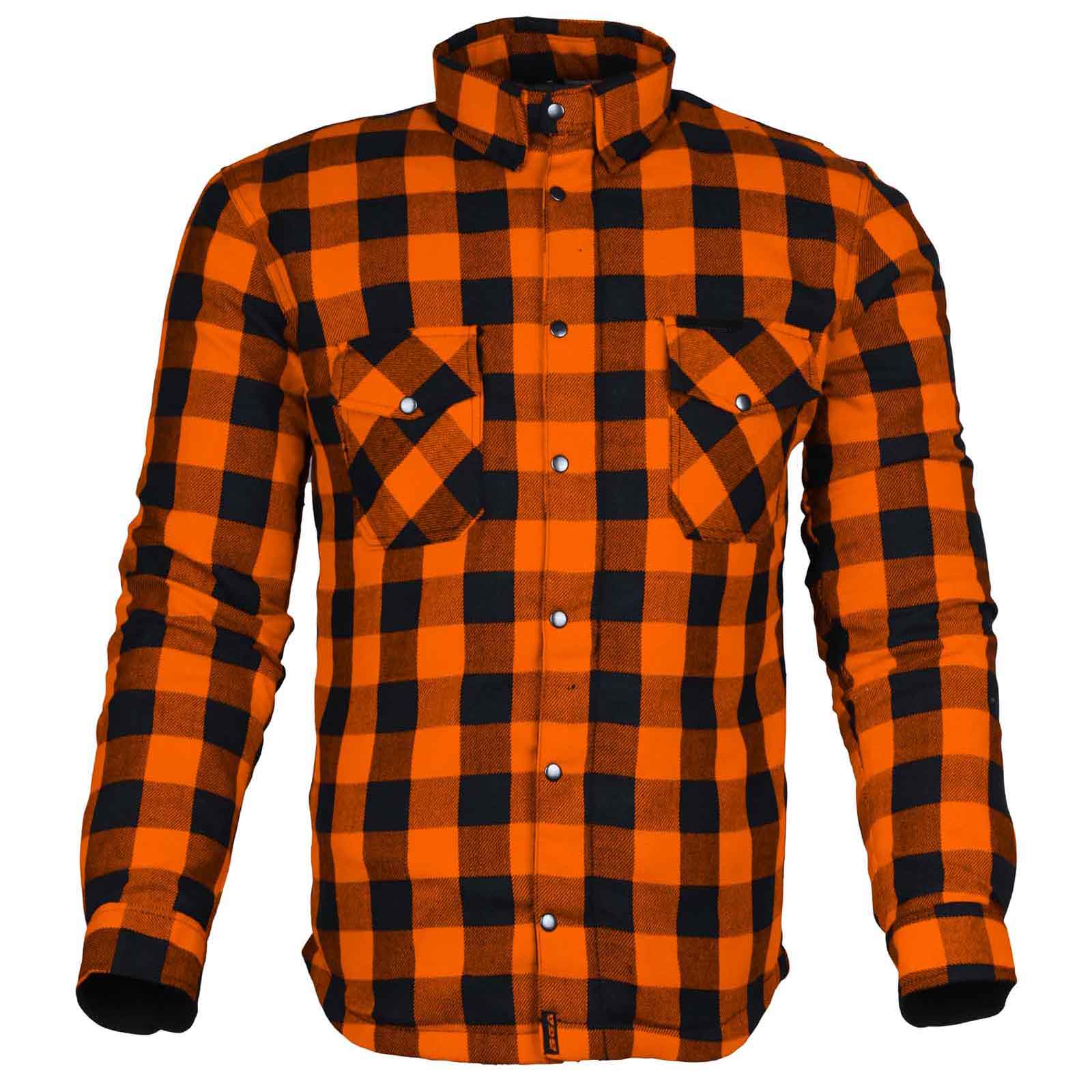 Exo Protective Motorcycle Flannel Shirt Orange/Black – Kevlar® Lined Riding Shirt with CE Armor Pockets