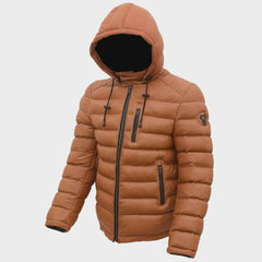 Regals Leather Men’s Wax Bubble Winter Jacket – Sustainable Sheep Wax Fabric, Removable Hood, Brown