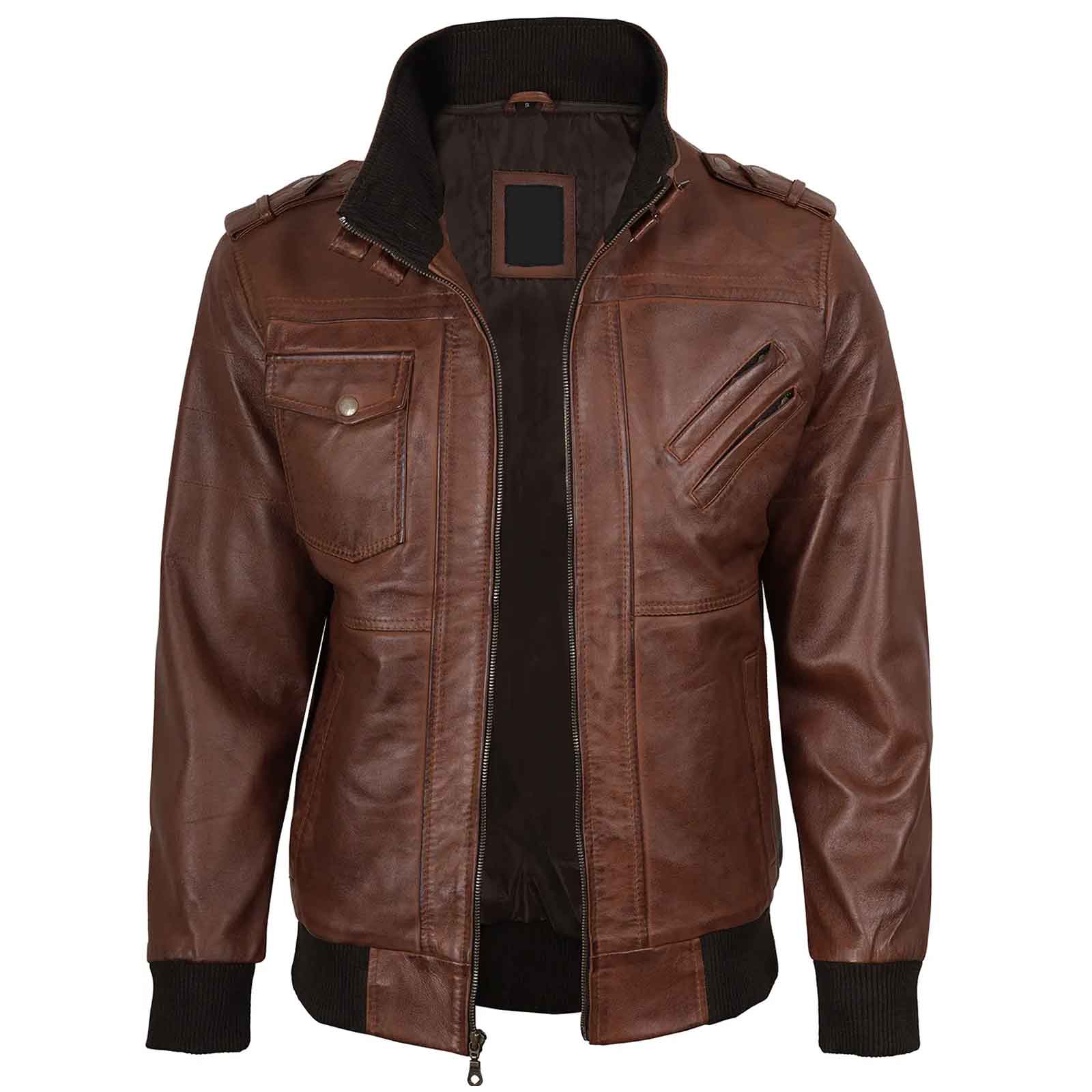 Edinburgh Men's Brown Bomber Genuine Leather Jacket With Removable Hood