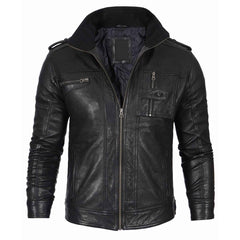 Men's Black Waxed Cafe Racer Style Lambskin Leather Jacket Regals Leather