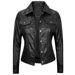 Stylish Vintage Fernando Women's Black Leather Trucker Jacket | Regals Leather
