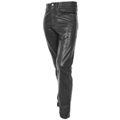 Men’s Black Leather Trousers Straight Leg Classic Fit Casual Jeans | Stylish Biker Pants by Regals Leather