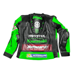 Chaqueta de Cuero de Moto Premium Hecha a Mano – Estilo Ninja Inspirado en Kawasaki para Hombre