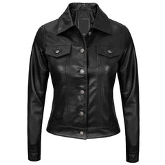 Stylish Vintage Fernando Women's Black Leather Trucker Jacket | Regals Leather