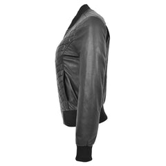 Women's Genuine Leather Quilted Bomber Jacket Sally – Black Varsity Look