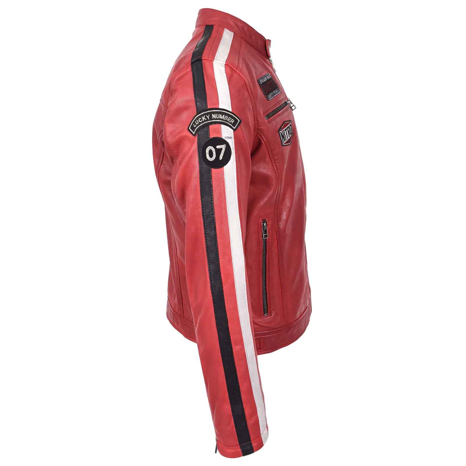 Vintage Men's Leather Biker Jacket Motorsport Logos Bobby Red