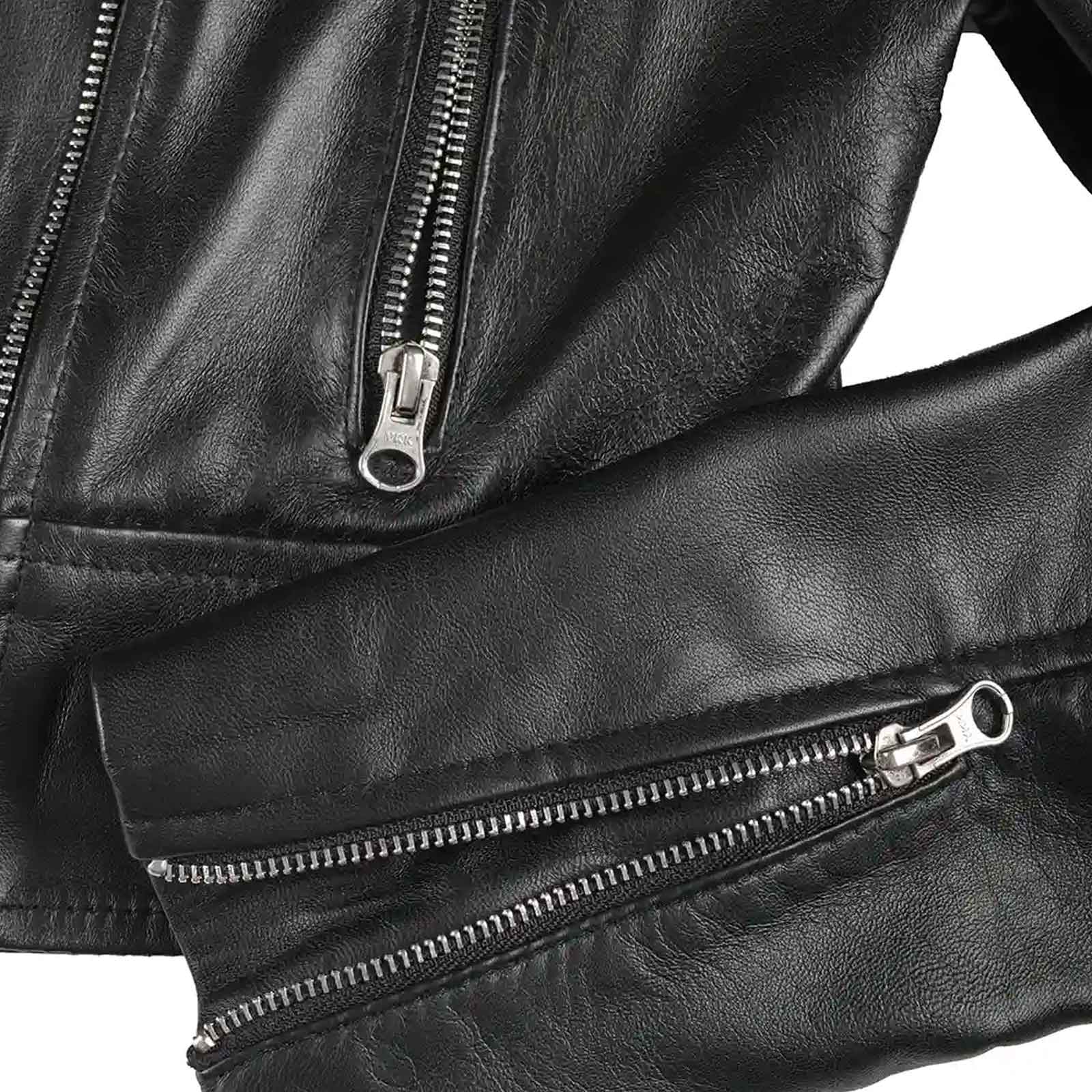 Genuine Lambskin Colleen Women’s Cropped Black Biker Style Leather Jacket