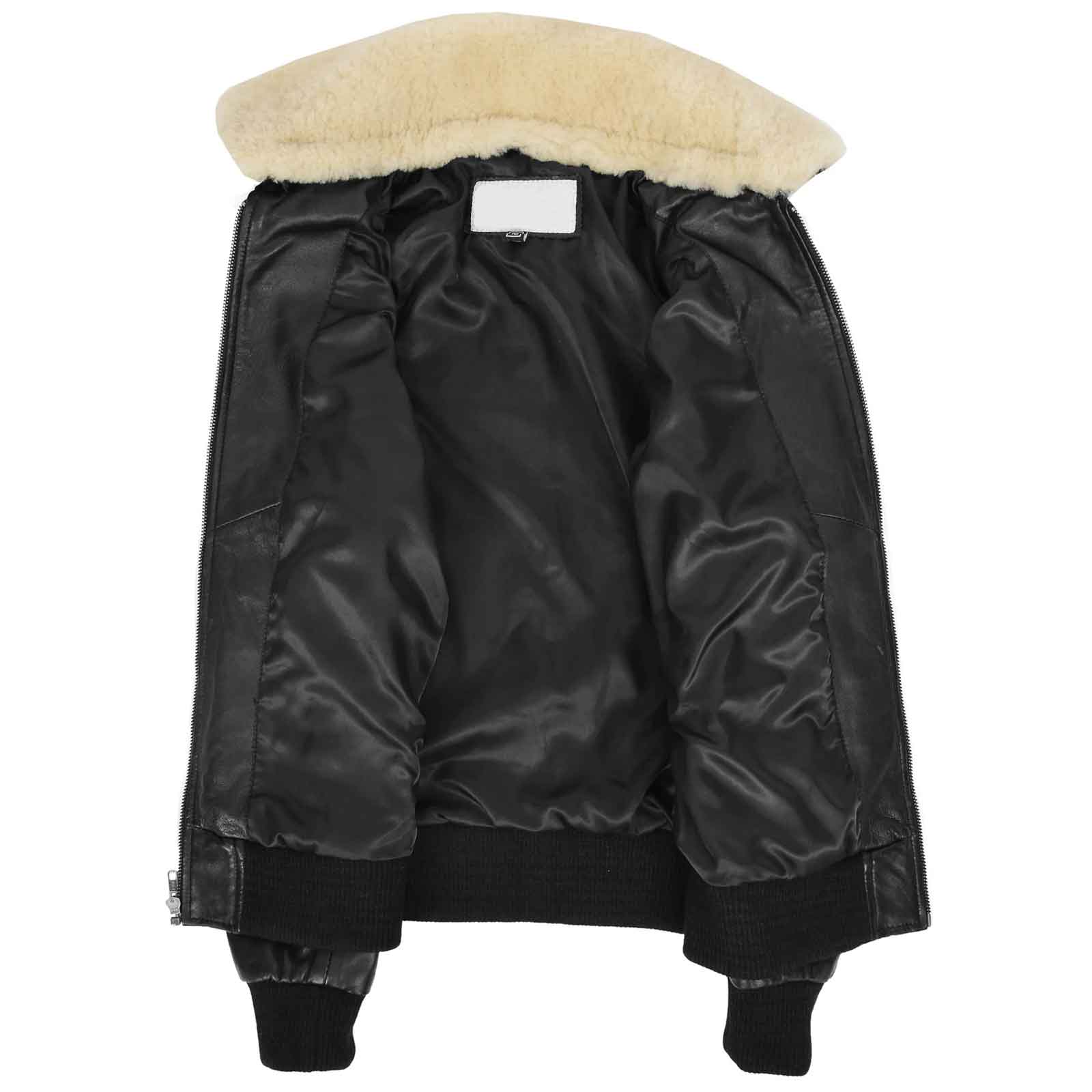 Thea Black Women's Bomber Jacket – Premium Leather with Removable Collar
