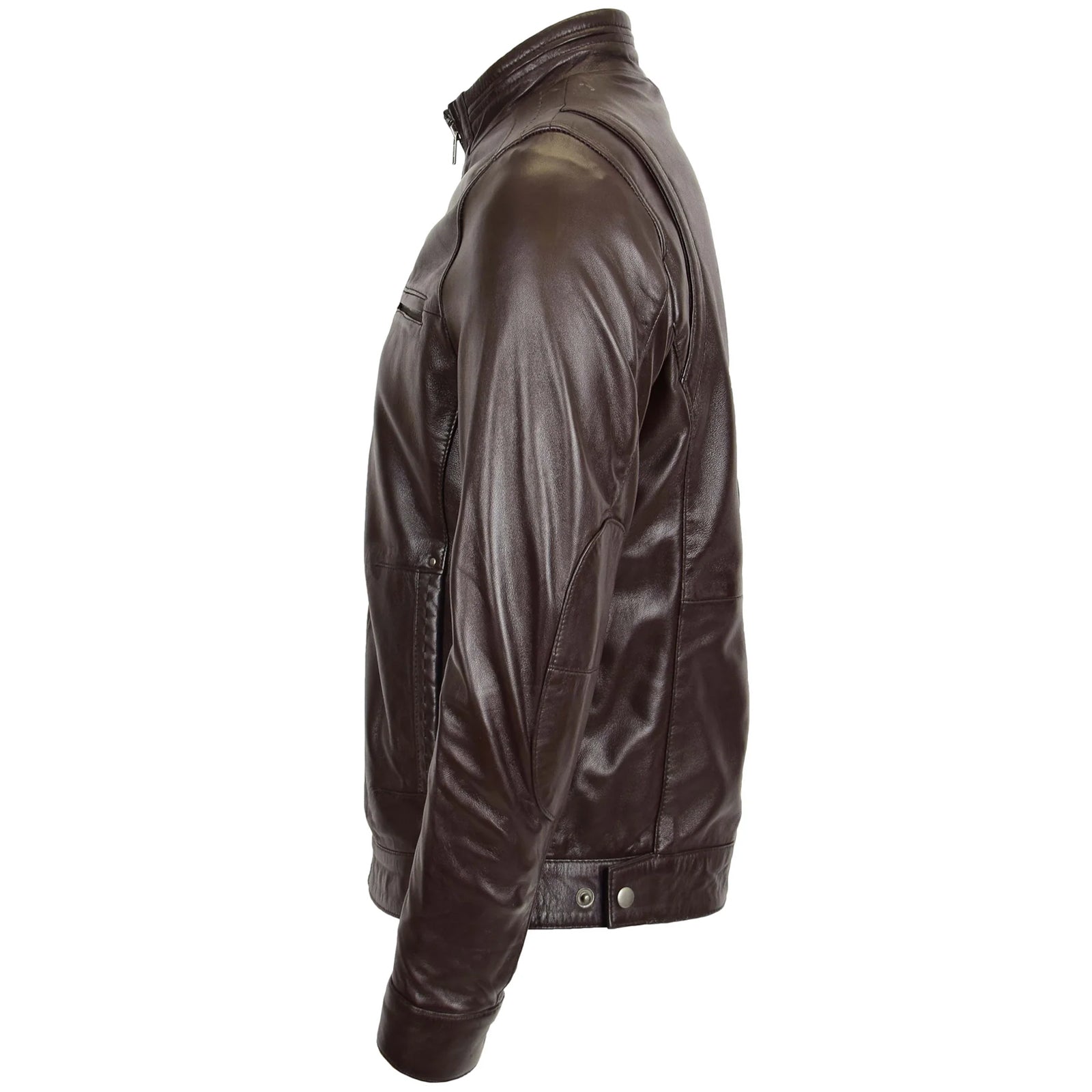 Men's Standing Collar Biker Leather Jacket Tony Brown Every Season Gift For Him
