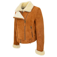 Regals Leather Women’s Sheepskin Aviator Pilot Jacket in Tan White
