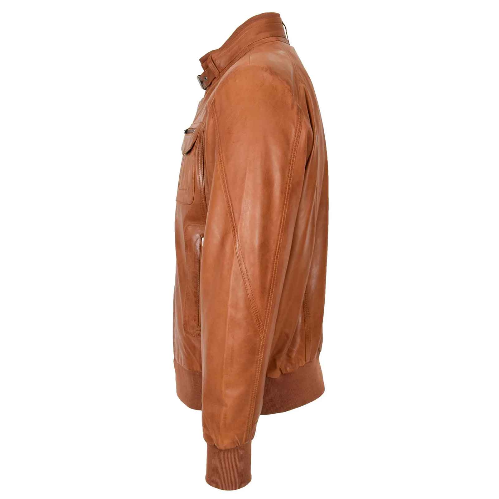 Men’s Leather Bomber Flight Jacket – Tom Tan Classic Aviator Style