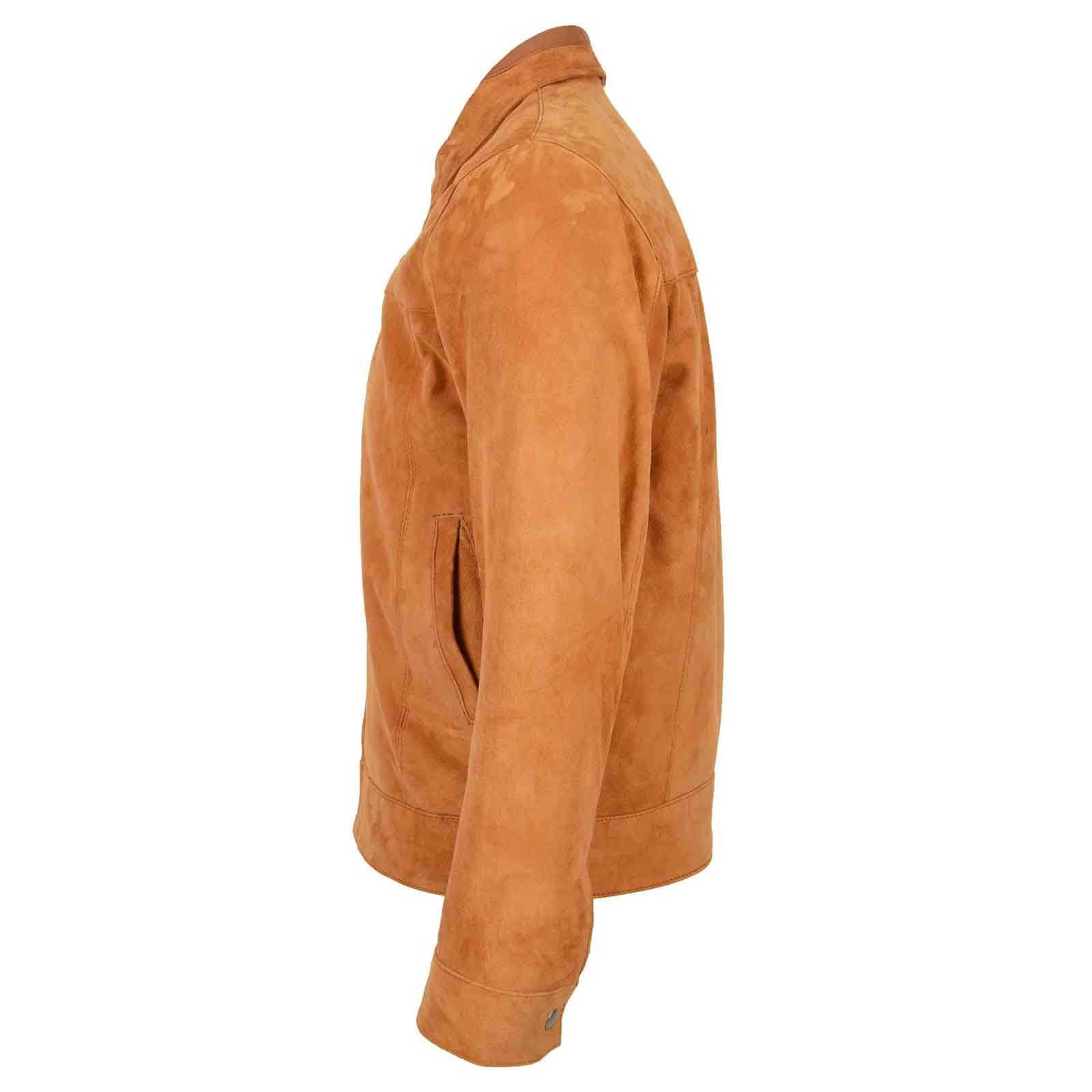 Men’s Real Suede Casual Harrington Jacket – Larry Tan Goat Suede Classic