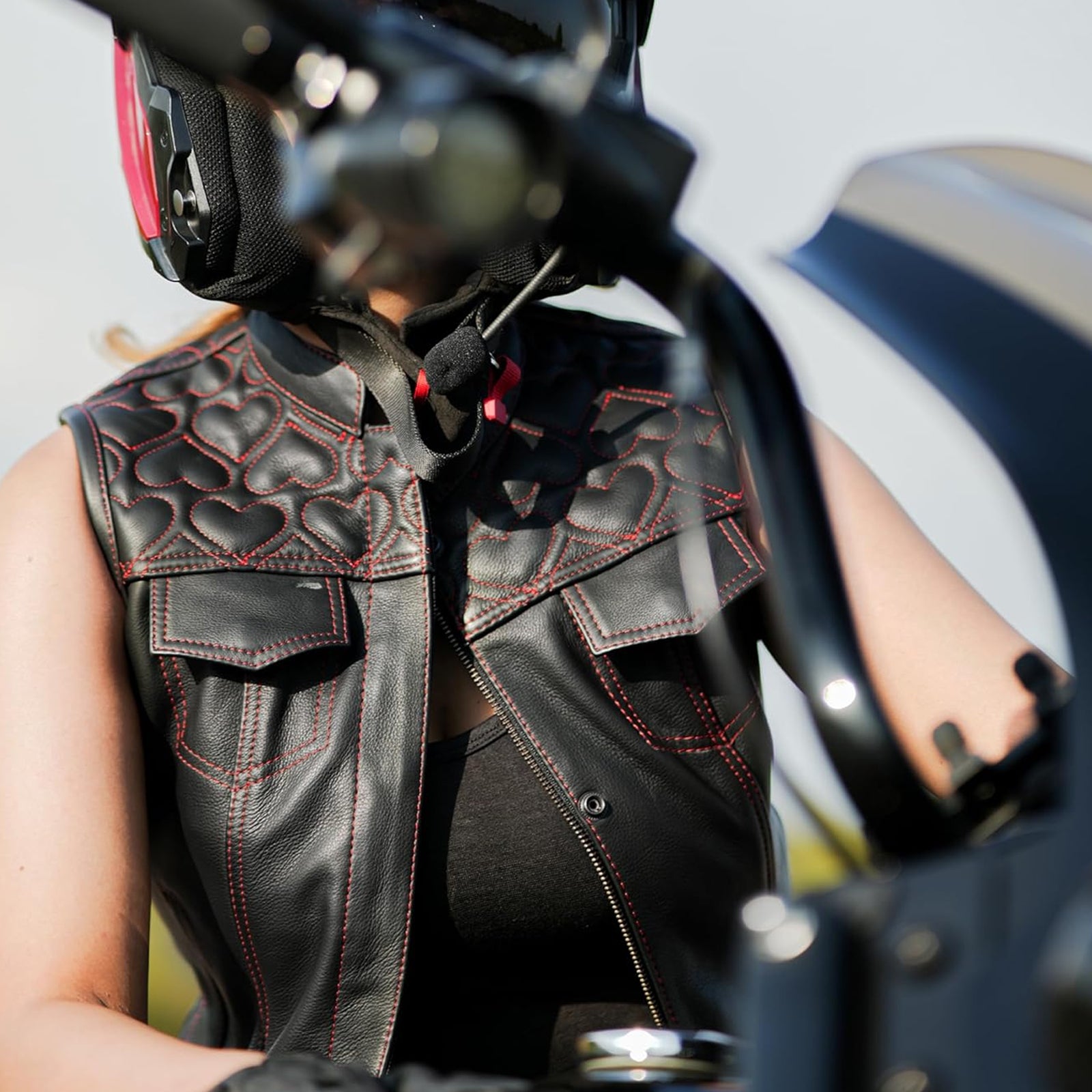 Best Quality Women's Cowhide Leather Vests – with Side Zippers & Paisley Lining Red Heart Stitching Women's Leather Vests