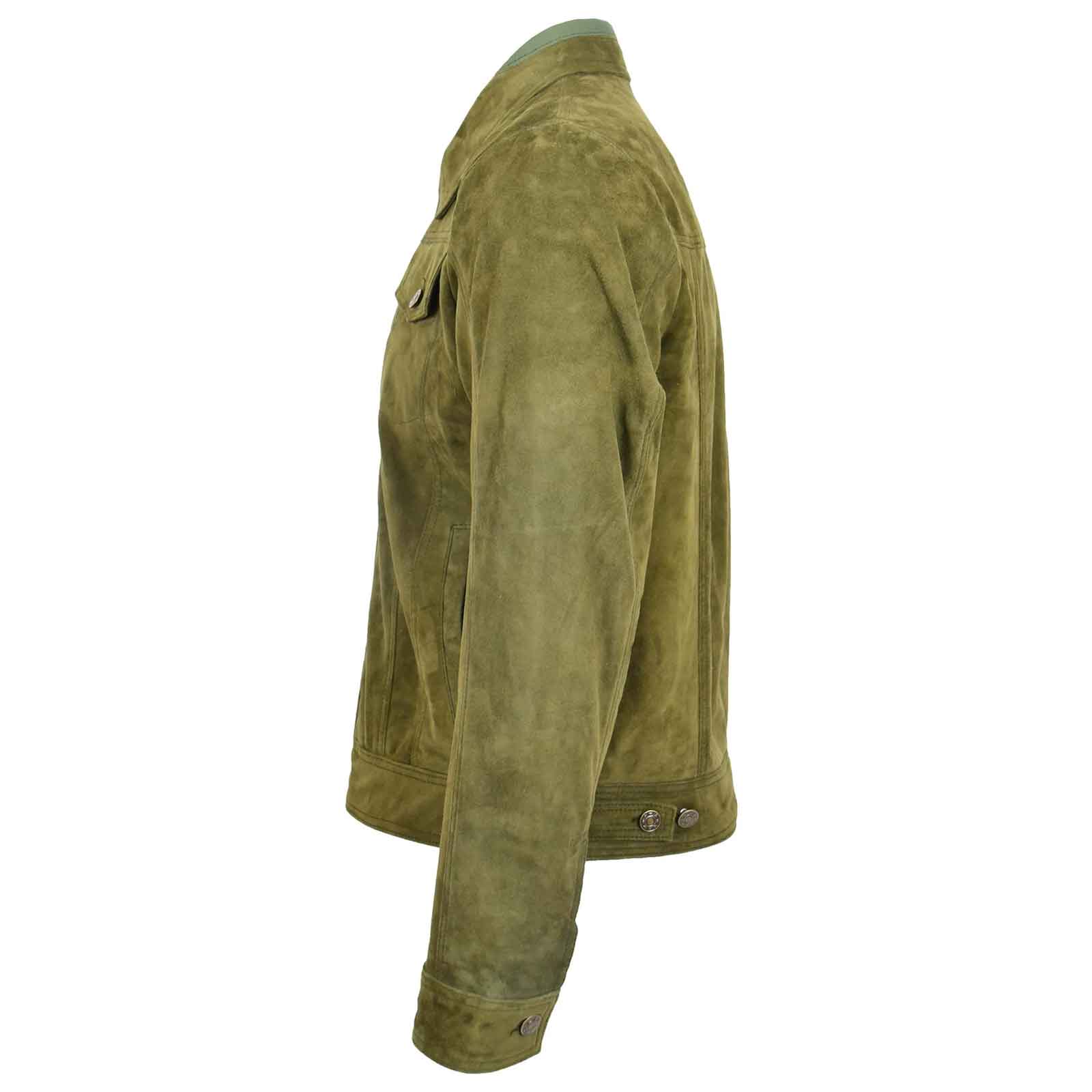 Men’s Real Suede Trucker Harrington Jacket – Daryl Green Goat Suede Classic