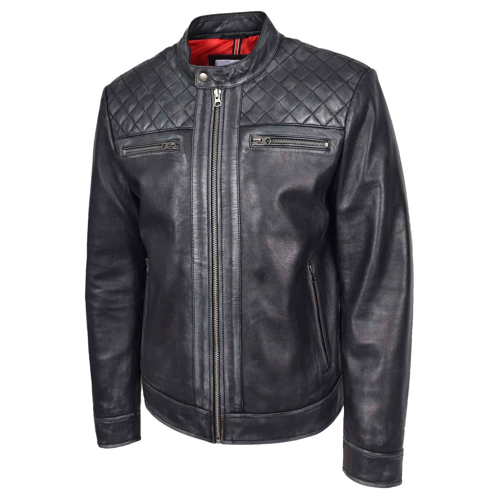 Men’s Real Leather Biker Jacket – Black Cafe Racer Style | Regals Leather