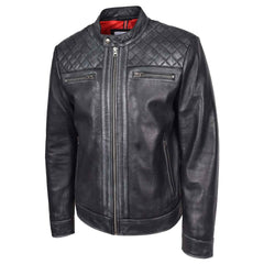 Men’s Real Leather Biker Jacket – Black Cafe Racer Style | Regals Leather