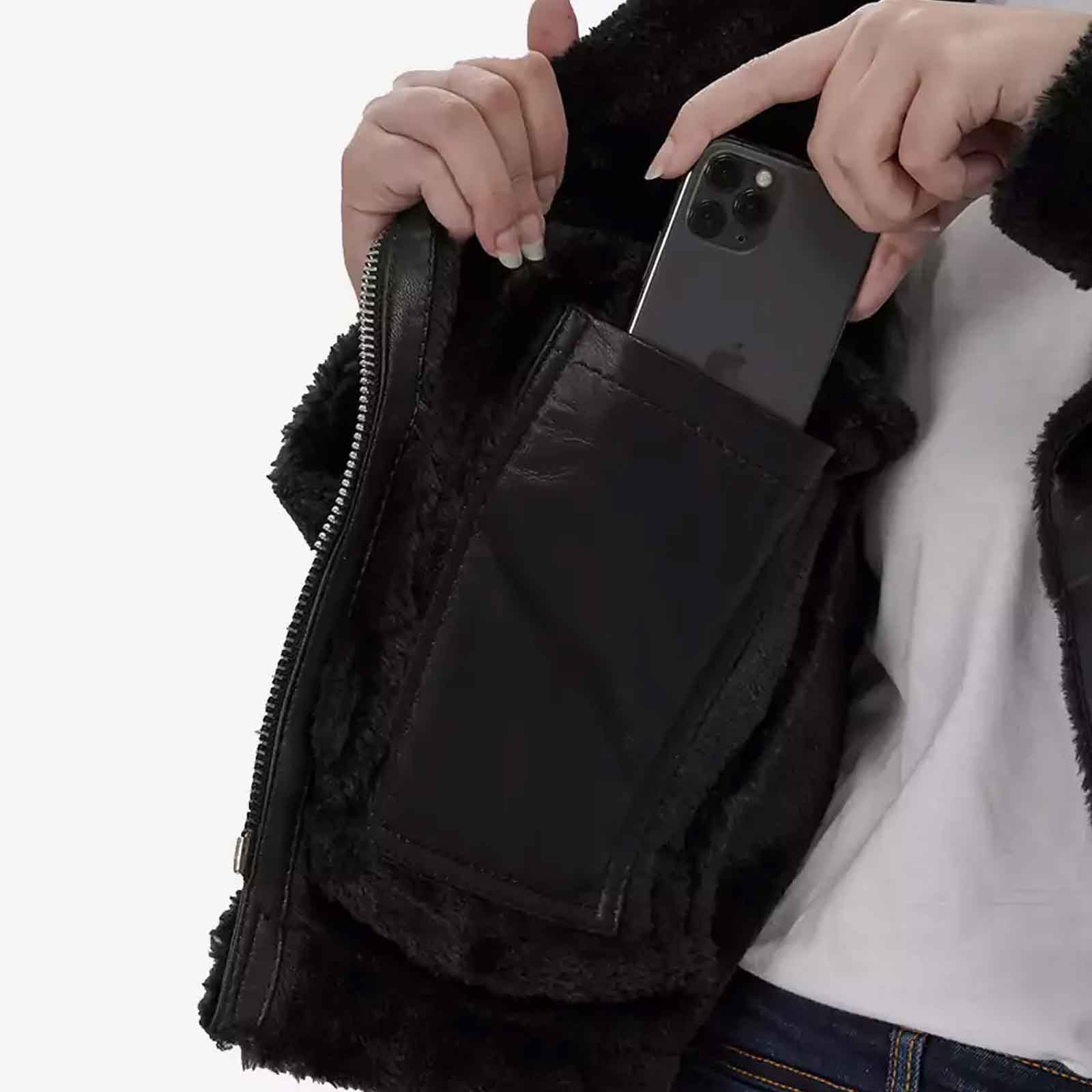 Women's Black Asymmetrical Shearling Real Leather Jacket | Regals Leather