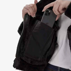 Women's Black Asymmetrical Shearling Real Leather Jacket | Regals Leather