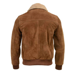 Men’s Suede Leather Vintage Bomber Jacket with Shearling Collar – Classic Aviator Style