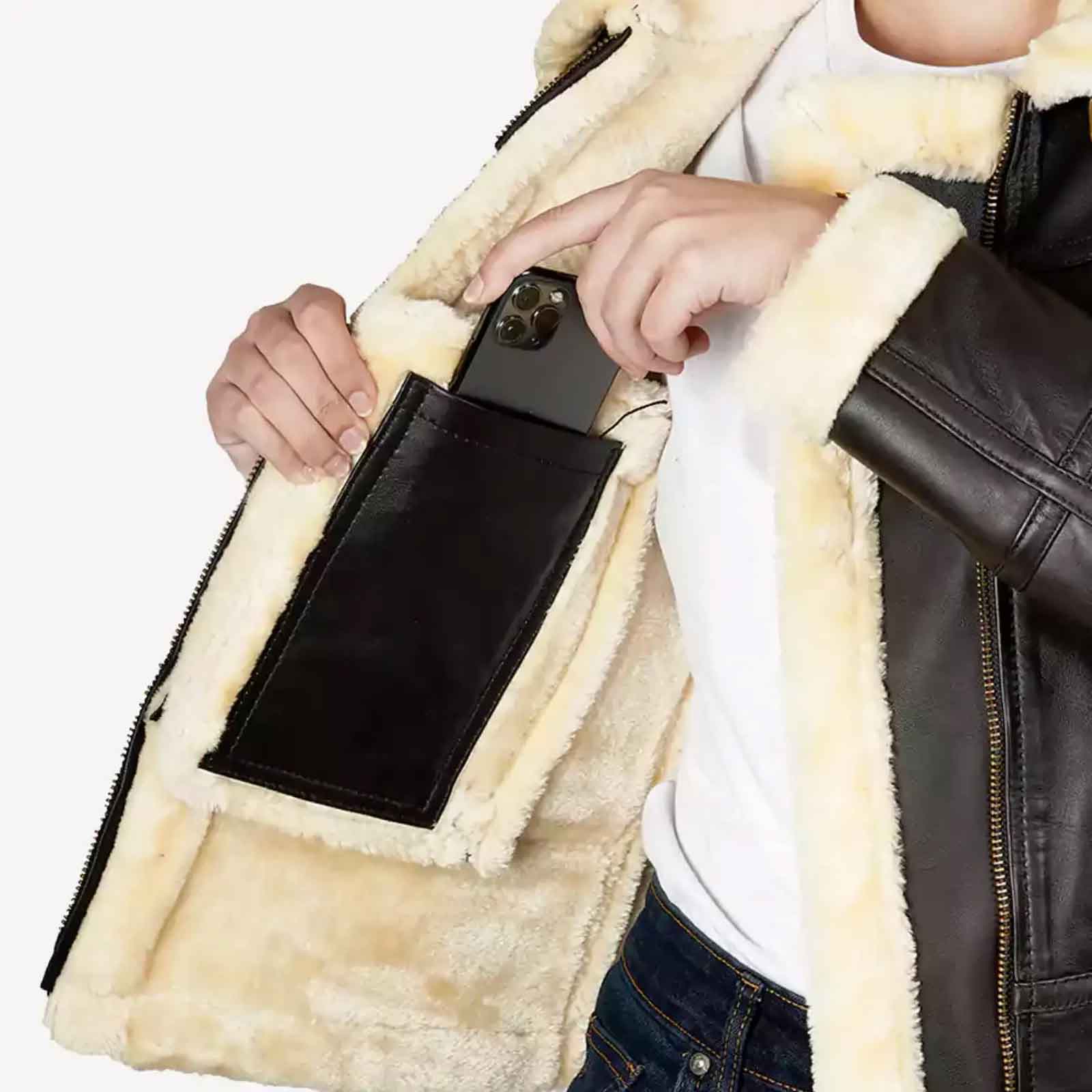 Women’s Dark Brown B3 Shearling Bomber Jacket – Vintage Aviator Style | Regals Leather