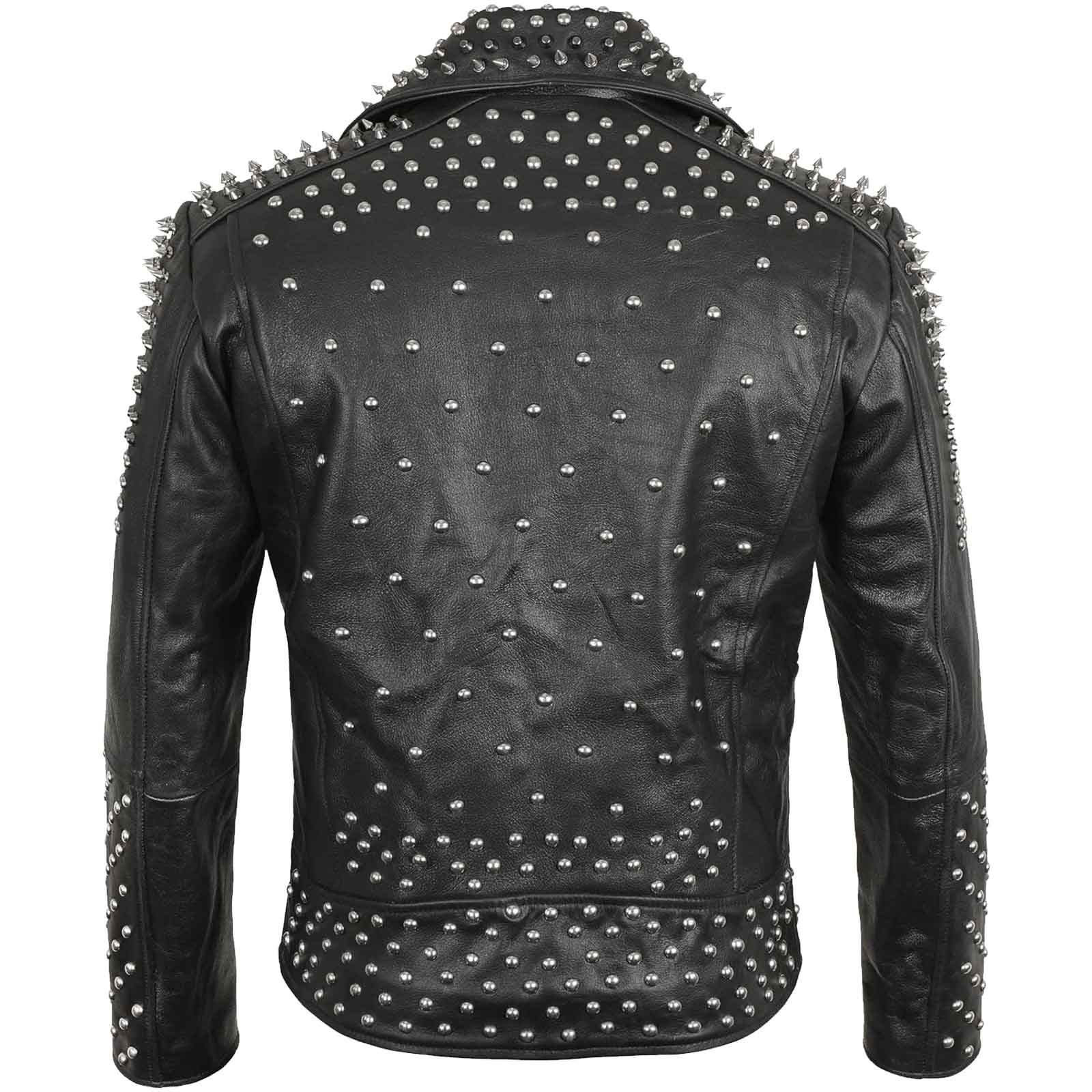 Mens Brando Studded Jacket Black Motorcycle Rock Punk Spiked Brando Biker Genuine Leather Jacket