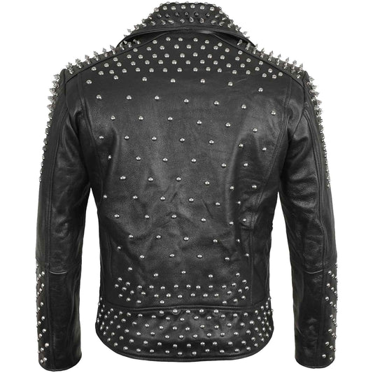 Mens Brando Studded Jacket Black Motorcycle Rock Punk Spiked Brando Biker Genuine Leather Jacket