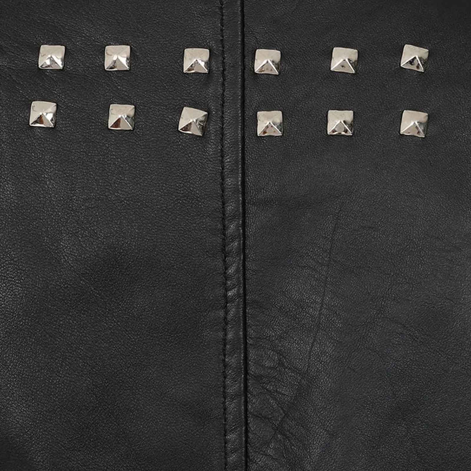 Women’s Black Cropped Leather Biker Jacket | Genuine Cowhide Short Moto Coat