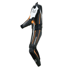 MZONE Imola Leather Bike Suit 2PC – High-Performance Professional Riding Suit in Black/White/Orange for Riders